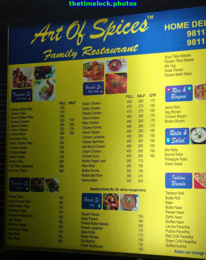 menu at art of spices