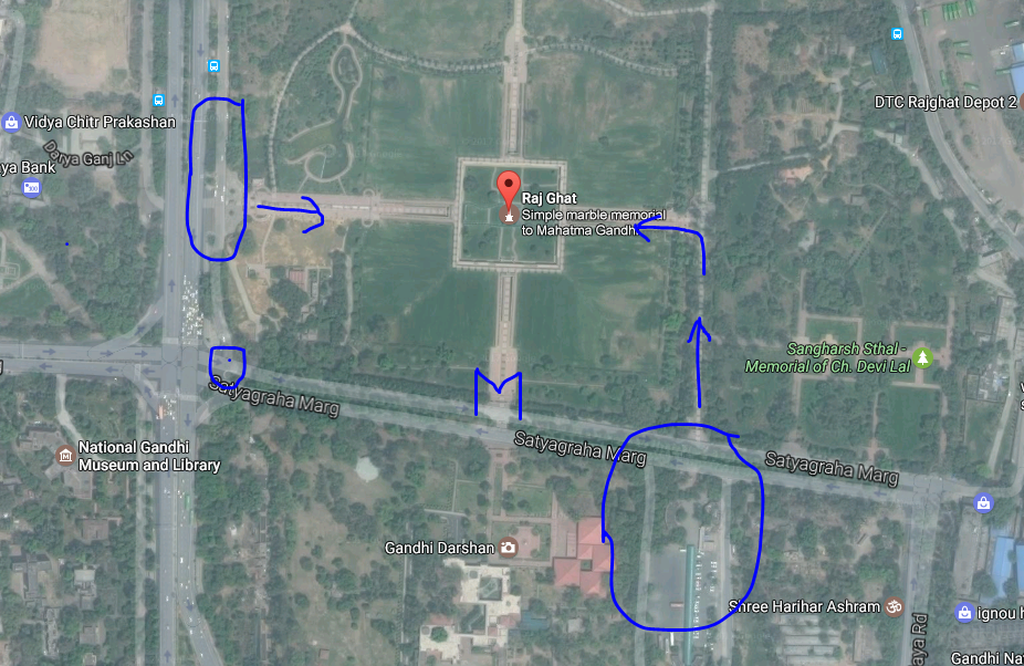 google map of Raj Ghat